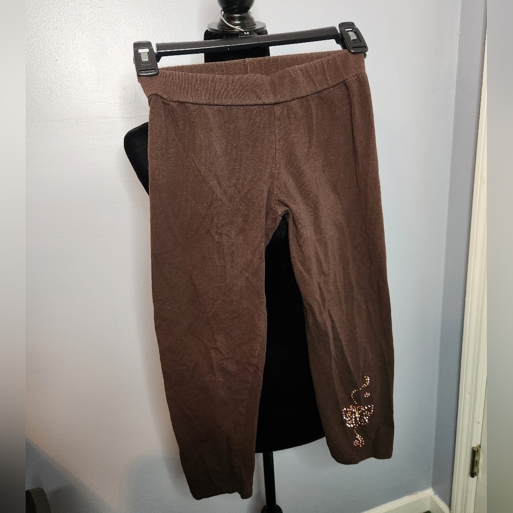 Fleurish Girl Size Medium Kids Leggings Brown Y2K Butterfly Embellished Detail